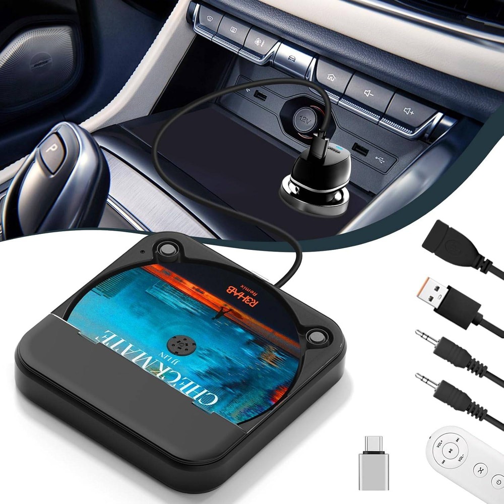 External USB Car CD Player Universal Plug & Play Audio System For Vehicle Black